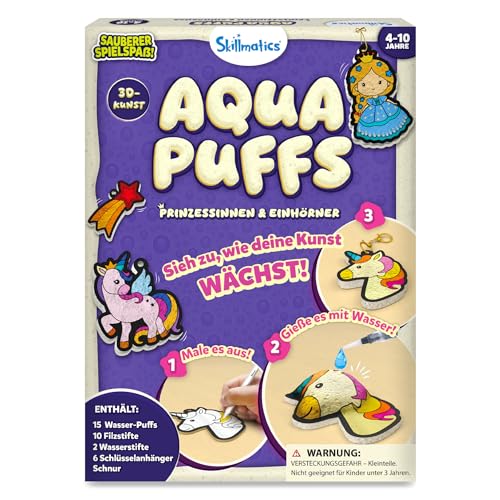 Skillmatics 3D Kunst-Set – Aqua Puffs Prinzessinnen & Einhörner, Mal-Bastelset ohne Kleckern, DIY Farb- & Aufblase-Aktivität, Reisespielzeug & kreative Geschenke für Mädchen & Jungen von 4–10 Jahren von Skillmatics