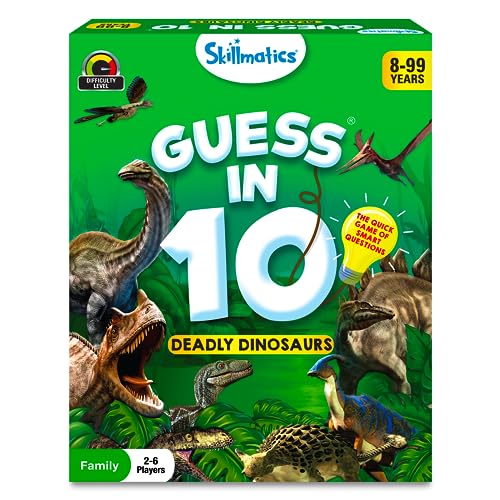 Skillmatics Guess in 10 Deadly Dinosaurs, Kartenspiel mit cleveren Fragen, super unterhaltsames Spiel für unterwegs und Spielabende mit der Familie, Geschenke ab 8 Jahren von Skillmatics
