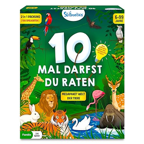 Skillmatics Kartenspiel -10 Mal darfst du raten Megapaket Welt der Tiere, Geschenke für Kinder ab 6 Jahren, Großer Spaß für den Urlaub und Spieleabende mit der Familie von Skillmatics