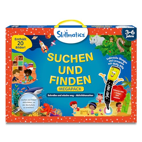 Skillmatics-Lernspiel – Suchen und Finden Megapack, Wiederverwendbare Aktivitätsmatten mit 2 Whiteboardmarkern, als Geschenk geeignet für die Altersgruppe 3 bis 6 von Skillmatics