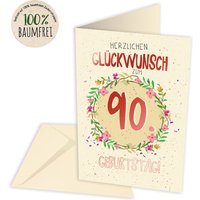 Geburtstagskarte zum 90. Geburtstag aus Zuckerrohrpapier, inkl. Umschlag Geburtstagskarte zum 90. Geburtstag aus Zuckerrohrpapier, inkl. Umschlag von Skorpion GmbH