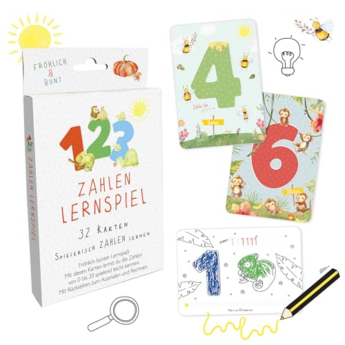 123-Zahlen-Lernspiel für Kinder | 32-teiliges Kartenset mit bunten Motiven aus Tierwelt, Alltag & Fantasie | Zählen Lernen von 0 bis 20 | Ausmalbare Rückseite & Rechenkarten | Skorpion Papeterie von Skorpion