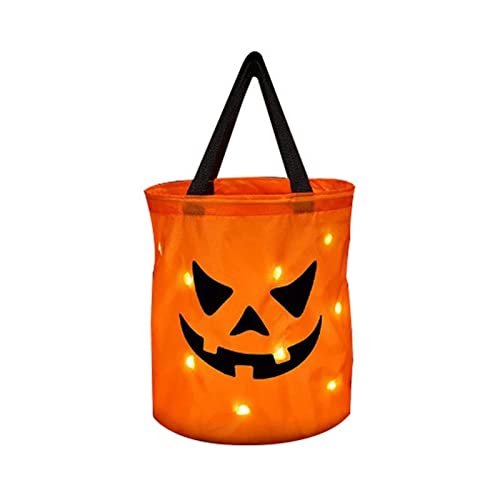 LED-Licht-Halloween-Süßigkeitstüten leuchten Halloween-Kürbis-Süßigkeits-Eimer Trick oder Taschen leuchten Süßigkeits-Taschen Wiederverwendbarer Mehrzweck-Eimer für (A, One Size) von SkotO