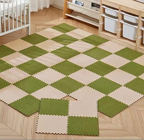 Skrsila Baby Plüsch Puzzlematte 24 Teile Schaumstoffmatte Kinderspielteppich Spielmatte Bodenschutzmatte für Kinder, 30 x 30 x 0,8 cm, Puzzlematten Beige + Grün von Skrsila
