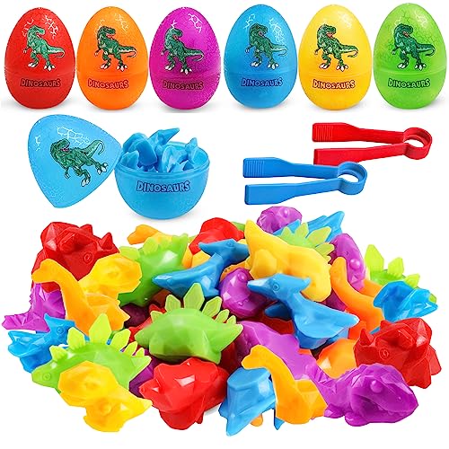 Farben Lernen Ab 2 3 4 5 Jahre,Dinosaurier-Eier Farbe Sortiment Spielzeug Set mit Eier-Organisator und Pinzette - Montessori Spielzeug von Skrtuan