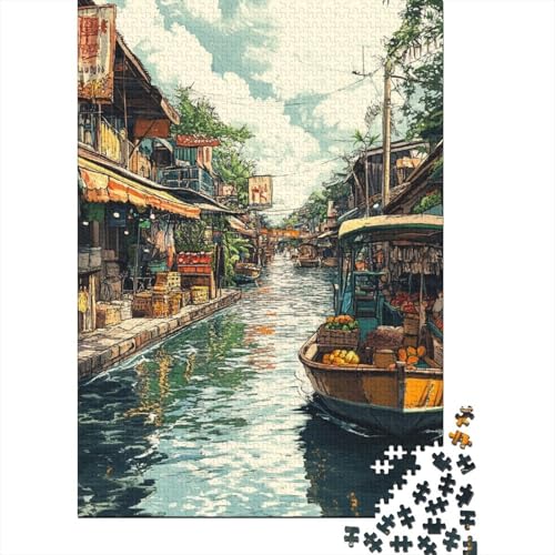 Amsterdamer Kanal Puzzles 1000 Teile Schwer Puzzle Spielzeug Lernspiel Impossible Herausforderungsspielzeug Für Erwachsene Und Kinder Ab 14 Jahren 1000pcs (75x50cm) von SkyClouf