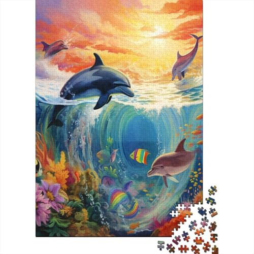 Delphins Puzzle 1000-teilige Schwer Puzzle Spielzeug Lernspiel Impossible Herausforderungsspielzeug Für Erwachsene Kinder 1000pcs (75x50cm) von SkyClouf