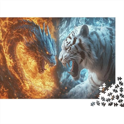 Drache Tiger Puzzlespiel 1000 Teile Jigsaw Puzzle 1000 Puzzle FüR Erwachsene Kinder Senioren Erwachsenen Puzzlespiel Puzzel 1000pcs (75x50cm) von SkyClouf