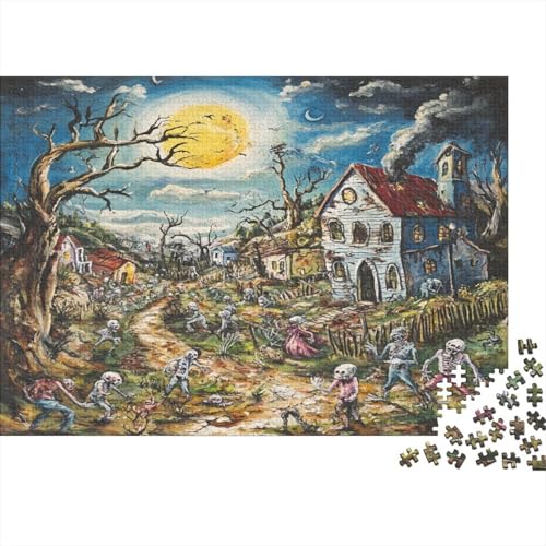 Halloween Village Puzzle 1000 Teile Puzzles Für Erwachsene Lernspiel Herausforderungsspielzeug 1000-teilige Puzzlespiel Für Erwachsene Kinder Puzzel 1000pcs (75x50cm) von SkyClouf