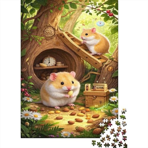 Hamster Puzzles 1000 Stücke Unmögliches Puzzle Schwierig Abzuschließen Bildungsspiele Hamster Puzzle Für Familien Primitives Holzpuzzle Schönes Geschenk 1000pcs (75x50cm) von SkyClouf