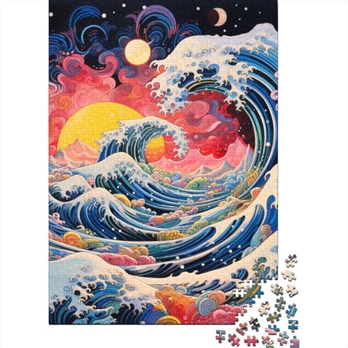 Japanische Wellen Puzzle 1000 Teile Schwer Puzzle Spielzeug Lernspiel Impossible Herausforderungsspielzeug Für Erwachsene Und Kinder Ab 14 Jahren 1000pcs (75x50cm) von SkyClouf