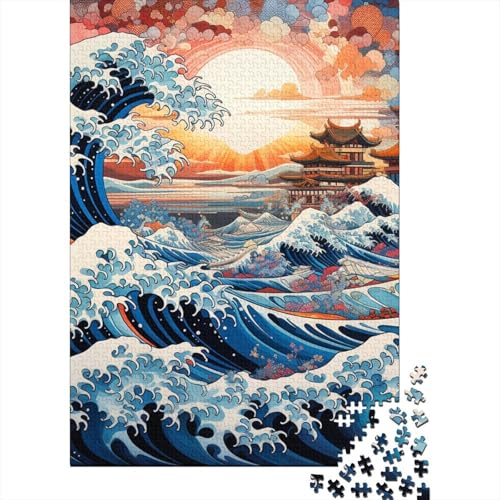 Japanische Wellen Puzzles 1000 Teile Schwer Puzzle Spielzeug Lernspiel Impossible Herausforderungsspielzeug Für Erwachsene Und Kinder Ab 14 Jahren 1000pcs (75x50cm) von SkyClouf