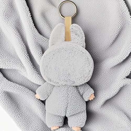 SkyJoy labubu Puppe,labubu Schlüsselanhänger, labubu Plüschpuppe, Geschenke für Jungen und Mädchen, labubu Plüschanhänger, labubu Plüschpuppe, Anhänger süßes Spielzeug Geburtstagsgeschenk (Grau) von SkyJoy