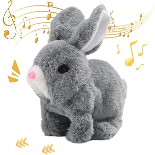 SkyJoy Interaktives Kaninchenspielzeug. Die Plüschpuppe Kaninchen läuft, bellt und bewegt Ohren und Mund. Hüpfendes Kaninchenspielzeug. Bunny pal. Bunny Mein realistisches Kaninchen. (Grau) von SkyJoy