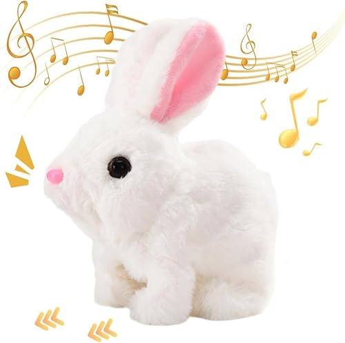 SkyJoy Interaktives Kaninchenspielzeug. Die Plüschpuppe Kaninchen läuft, bellt und bewegt Ohren und Mund. Hüpfendes Kaninchenspielzeug. Bunny pal. Bunny Mein realistisches Kaninchen. (Weiß) von SkyJoy