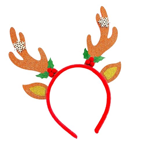 SkyPOOU Goldenes Rentier-Elch-Stirnband für Weihnachtsfeiern und Festivalversammlungen, bequemes Urlaubszubehör, Fotografie-Requisiten, Orange von SkyPOOU