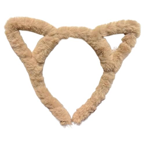 SkyPOOU Haarband Kätzchenohren Leopardenmuster Pelzplüsch für Halloween Cosplay Make-up Waschen Gesicht Bühne Spielen Haarreifen Khaki Cir ca. 55-60 cm von SkyPOOU