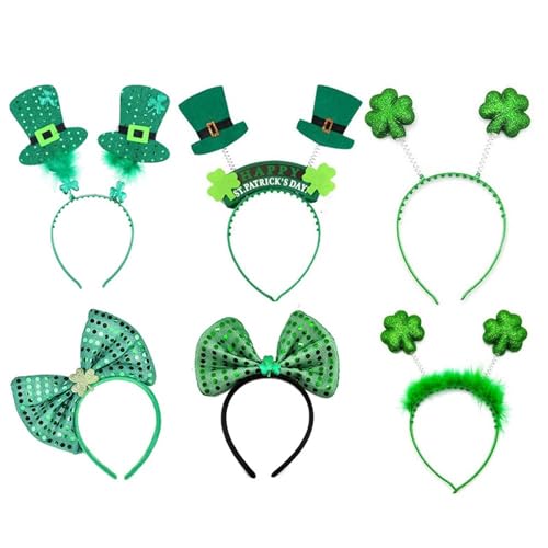 SkyPOOU Haarreif für Erwachsene, Kleeblatt/Hut, mit Pailletten, Puder, Patrick's Day, Haarreif, Karneval, 6 Stück SkyPOOU Haarreif für Erwachsene, Kleeblatt/Hut, mit Pailletten, Puder, Patrick's Day, Haarreif, Karneval, 6 Stück von SkyPOOU