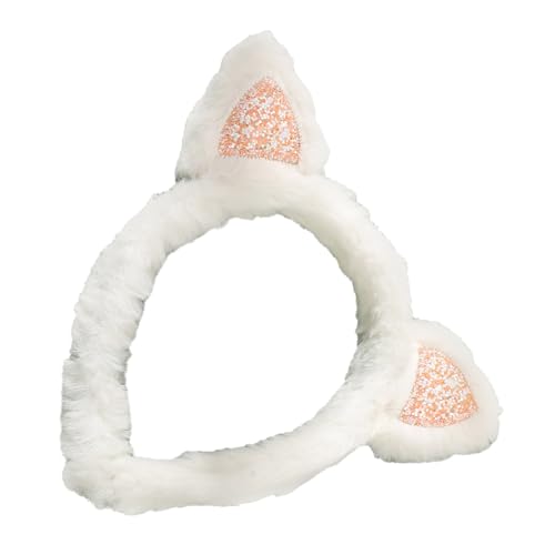 SkyPOOU Haarreif mit Kätzchenohren, glitzernd, pelzig, Plüsch, für Halloween, Cosplay, Make-up, Waschen, Gesicht, Bühne, Spiel, Haarreifen, Weiß, ca. 37 cm SkyPOOU Haarreif mit Kätzchenohren, glitzernd, pelzig, Plüsch, für Halloween, Cosplay, Make-up, Waschen, Gesicht, Bühne, Spiel, Haarreifen, Weiß, ca. 37 cm von SkyPOOU