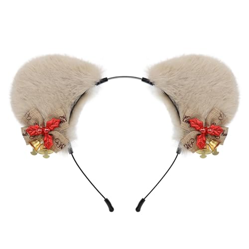 SkyPOOU Haarreif mit pelzigen Ohren, Pailletten, Kopfbedeckung, Weihnachtsfeier, Foto-Requisiten, Party, Kopfbedeckung, Cosplay-Zubehör, Khaki, Cir ca. 55–60 cm von SkyPOOU
