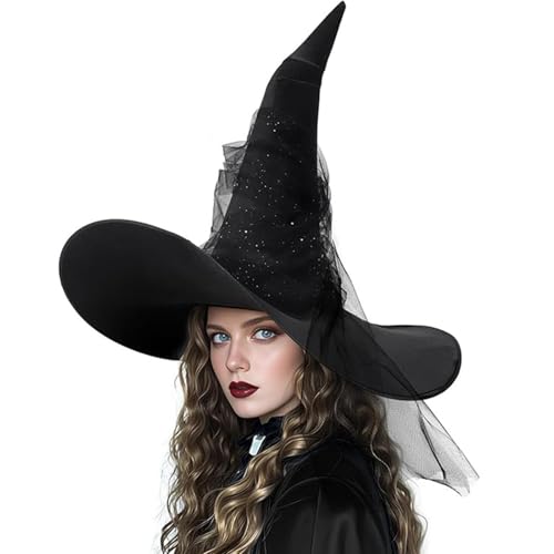 SkyPOOU Halloween-Hexenkappen für Erwachsene, Uni, zerknitterter Zaubererhut, Rollenspiel, spitzer Hut, Themenparty, Familientreffen, Zubehör SkyPOOU Halloween-Hexenkappen für Erwachsene, Uni, zerknitterter Zaubererhut, Rollenspiel, spitzer Hut, Themenparty, Familientreffen, Zubehör von SkyPOOU