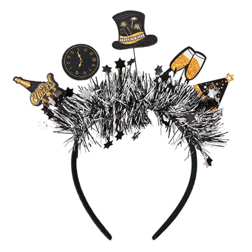 SkyPOOU Lametta Blingbling Stirnband 2025 Kopfbedeckung Weihnachten Party Foto Requisiten Weihnachten Party Kopfbedeckung Cosplay Zubehör Silber Cir ca. 50-60 cm von SkyPOOU