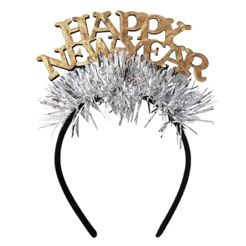 SkyPOOU Lametta Blingbling Stirnband 2025 Kopfbedeckung Weihnachten Party Foto Requisiten Weihnachten Party Kopfbedeckung Cosplay Zubehör Silber Cir ca. 50-60 cm von SkyPOOU