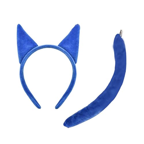 SkyPOOU Plüsch-Haarreif mit Hundeohren für Party, Halloween, Party, Cosplay, Kopfschmuck, Mädchen, Gesicht, Waschen, Stirnband, lustig, blau, ca. 55–60 cm von SkyPOOU