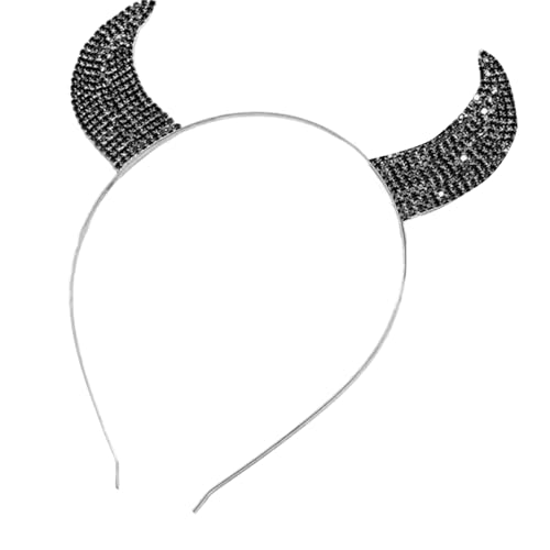SkyPOOU Verstellbare Tierhörner-Haarbänder, Halloween, Cosplay, bequemer Kopfschmuck für Halloween und Cosplay. Silber-Schwarz. Ca. 13 cm von SkyPOOU