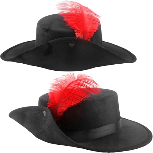 Skyebed Piratenhut mit Feder, Piratenkostüm, flache Oberseite, Fedora-Hut für Damen und Herren, Halloween-Kostüm, Cosplay, Party-Zubehör, 2 Stück Skyebed Piratenhut mit Feder, Piratenkostüm, flache Oberseite, Fedora-Hut für Damen und Herren, Halloween-Kostüm, Cosplay, Party-Zubehör, 2 Stück von Skyebed