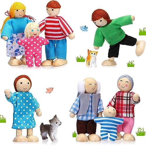10 Stück Puppen Familie Set aus Holz Mini Puppenhaus Figuren Biegepuppen Spielzeuge Spielfiguren für Puppenhaus Puppenhaus Zubehör aus Holz (Schöner Stil) von Skylety