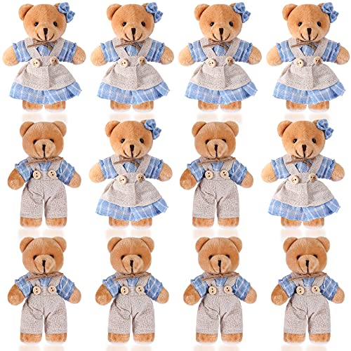 Skylety 12 Stück Mini Bär Kuscheltiere Plüschbären mit Sackleinen Kleidung Kleiner Bär Spielzeug für Geburtstag Hochzeit Dekorationen Weihnachtsfeier Gefallen Lieferungen (Blau, Weiß, Süßer) von Skylety