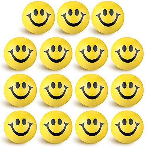 15 Stück Lächeln Lustiges Gesicht Stressbälle 1,57 Zoll Mini Stressabbau Bälle Gelber Elastischer Schaum Ball für Jugendliche und Erwachsene Schule Karneval Geburtstag Valentinstag von Skylety