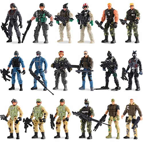 18 Stück Speziell Streitkräfte Armee Männer Soldaten Kampf Bewegliche Actionfiguren Armee Jungs Plastik Soldate Spielset Militär Spielzeug mit Militär Waffen für Kinder Party Deko, 4 Zoll von Skylety