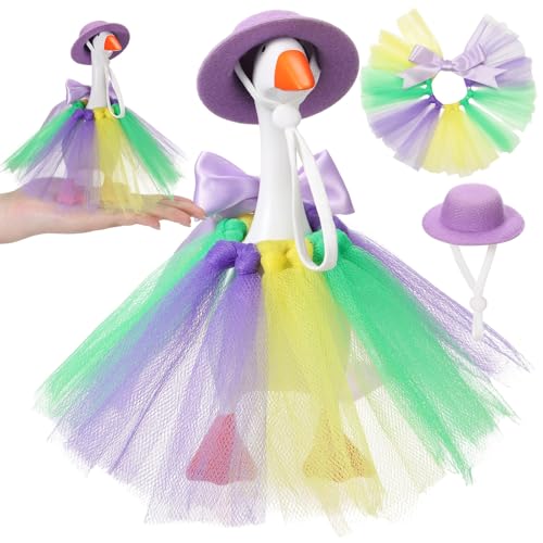 Skylety 17,8 cm Mini-Schreibtisch-Gans-Outfits, Tutu-Kleid und Hut, magnetischer Gänseschlüsselhalter, Prinzessinnen-Kostüm für Entenstatue, Dekor, Mehrfarbig, Klassisch von Skylety