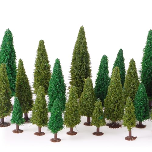 Skylety 35 Stück Modellbäume, 5,5 cm - 12,4 cm, grüne Zuglandschaft, Kiefer, Miniatur-Diorama-Bäume, gemischtes Modell für Straßen-Architektur, Gebäude, DIY-Dekoration, Geschenk von Skylety