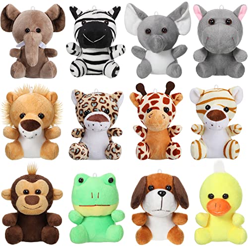 Skylety Mini Plüschtier 10cm 12 Stück Mini Stofftiere Wald Plüschtier Dschungeltiere Waldtiere Stofftiere Klein Tiger Wlefant Löwe Leopard Rehkitz Zebra Nilpferd Welpen Giraffe von Skylety