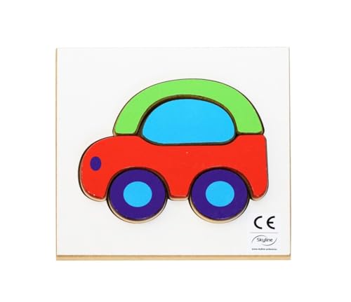 2in1 Holzpuzzle und Labyrinth für Kinder, Holzspielzeug Montessori Spielzeug ab 1 Jahr, Holzpuzzle Kleinkind, Lernspielzeug Kinder, Pädagogisches Holz Spielzeug mit bunten Motiven (Auto) von Skyline