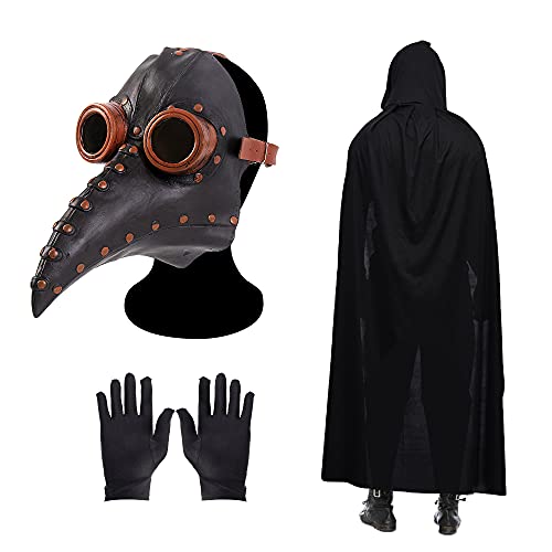 Pest Doctor Maske Vogel Schnabel Lange Nase Steampunk Maske mit einem Paar Handschuhen und schwarzem Kapuzenumhang Halloween Kostüm Requisiten Maske Pest Doctor Maske Vogel Schnabel Lange Nase Steampunk Maske mit einem Paar Handschuhen und schwarzem Kapuzenumhang Halloween Kostüm Requisiten Maske von Skystuff