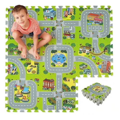 Skyweaver Verkehrs-Spielmatte, Puzzle, Schaumstoff-Fliesen, ineinandergreifende Schaumstofffliesen, für Kinder, Straßenverkehr, Spielteppich, ineinandergreifende Schaumstofffliesen, Stadt, Straße von Skyweaver