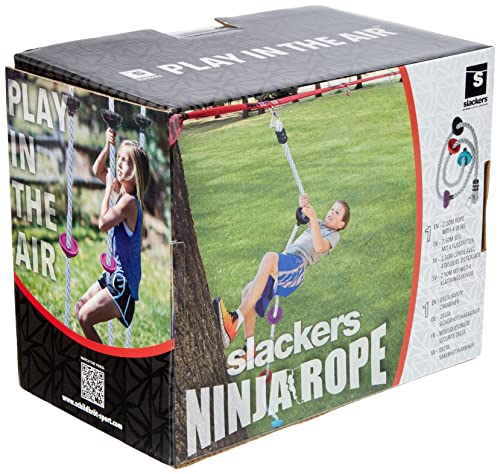 Slackers USA Ninja Rope, 2,5m langes, UV-beständiges PE Kunststoff- Kletterseil (Ø 3cm) mit 4 runden Fußtritten, einfache Befestigung an Ninja Lines, Schaukelgestellen, Baumhäusern oder Ästen, 980025 von Slackers