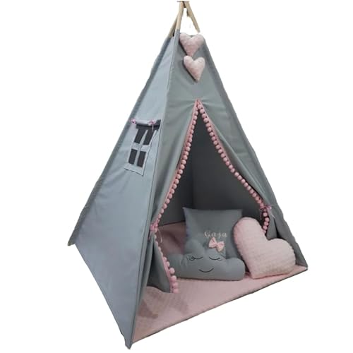 Spielzelt für Kinder - Stabiles Tipi Zelt mit Weicher Matte und 3 Kissen - Baumwolle Kinderzelt - Indoor & Outdoor Spielhaus - Zelt für Mädchen & Jungen Spielzelt für Kinder - Stabiles Tipi Zelt mit Weicher Matte und 3 Kissen - Baumwolle Kinderzelt - Indoor & Outdoor Spielhaus - Zelt für Mädchen & Jungen von Slevobox