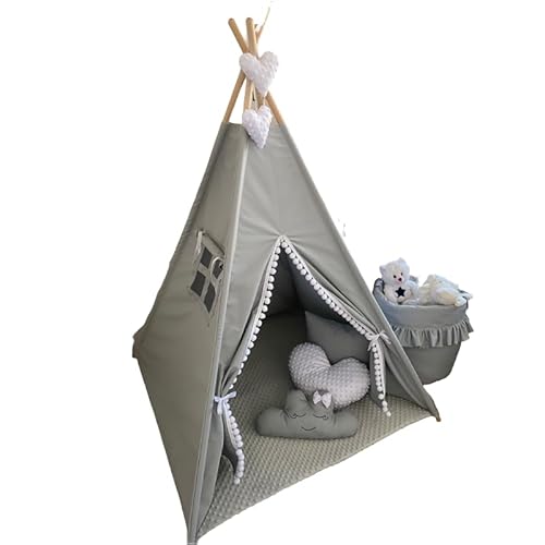 Spielzelt für Kinder - Stabiles Tipi Zelt mit Weicher Matte und 3 Kissen - Baumwolle Kinderzelt - Indoor & Outdoor Spielhaus - Zelt für Mädchen & Jungen Spielzelt für Kinder - Stabiles Tipi Zelt mit Weicher Matte und 3 Kissen - Baumwolle Kinderzelt - Indoor & Outdoor Spielhaus - Zelt für Mädchen & Jungen von Slevobox