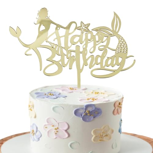 Sleyberoy Glitzernde Meerjungfrau Happy Birthday Tortenaufsatz – Meerjungfrau unter dem Meer Thema-Kuchenaufsatz, Babyparty, Geschlechtsoffenbarung, Geburtstagsparty-Zubehör (4) von Sleyberoy