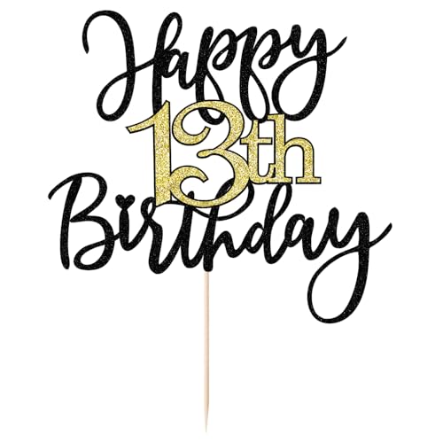 Sleyberoy Kuchendekoration zum 13. Geburtstag, "Happy 13", "Happy Birthday", "Cheers to 13 Years Birthday", 13. Jahrestag, Jungen und Mädchen zum dreizehnten Geburtstag, ausgewählte Kuchendekoration von Sleyberoy