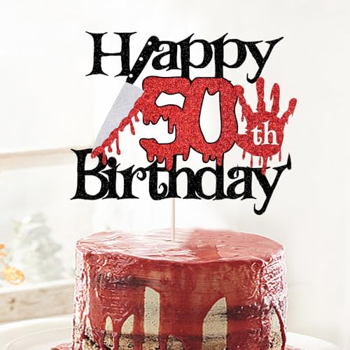 Sleyberoy Tortenaufsatz "Happy 50th Birthday" mit Killer-Thema, Halloween-Horror-Edition, Level 50, freigeschaltete Party-Dekorationen (50. Geburtstag) von Sleyberoy