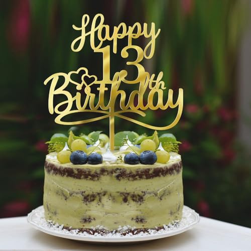 Sleyberoy Tortenaufsatz aus Acryl, "Happy 13th Birthday", Aufschrift "Hello 13, Cheers to 13 Years,13th Anniversary/Birthday Party、,Boys and girls, men and women Happy Birthday Selected cake von Sleyberoy