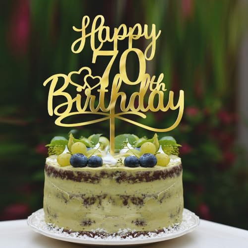 Sleyberoy Tortenaufsatz aus Acryl mit Aufschrift "Happy 70th Birthday", Aufschrift "Hello 70, Cheers to 70 Years,70th Anniversary/Birthday Party、,Boys and girls, men and women Happy Birthday Selected von Sleyberoy