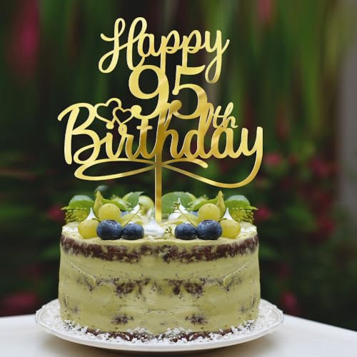 Sleyberoy Tortenaufsatz aus Acryl mit Aufschrift "Happy 95th Birthday", Aufschrift "Hello 95, Cheers to 95 Years,95th Anniversary/Birthday Party、,Boys and girls, men and women Happy Birthday Selected von Sleyberoy