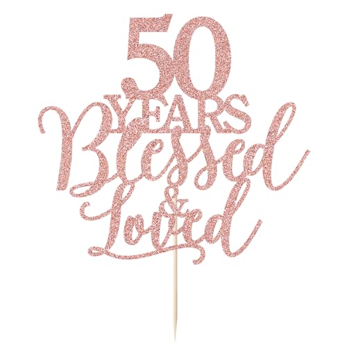 Sparkling 50 Years Blessed & Loved Tortenaufsatz – 50. Geburtstag, 50. Hochzeitstag, Party-Dekoration (50 g) von Sleyberoy